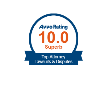 Avvo Rating 10.0 top attorney lawsuits and disputes badge